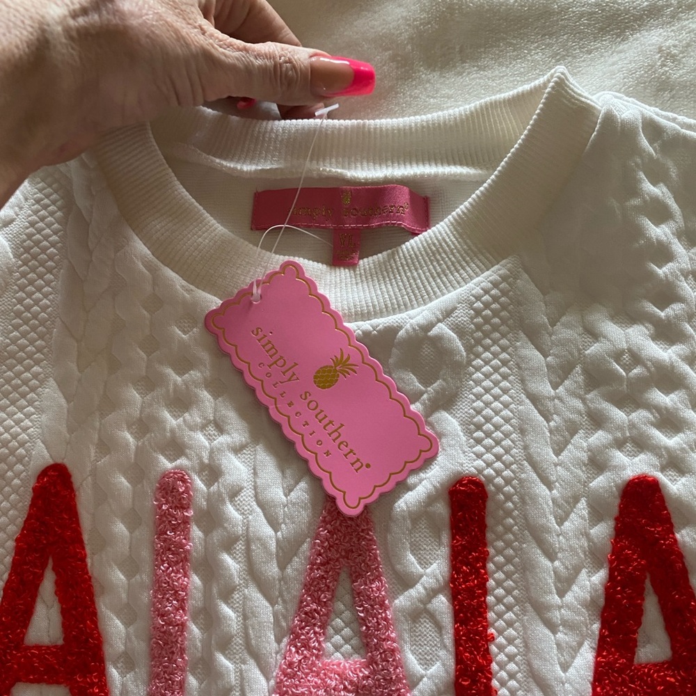 Simply Southern Women's White and Red Sweater